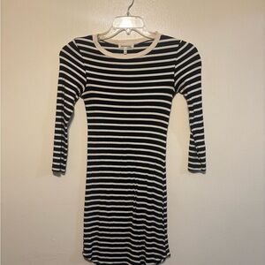 Monteau Black and White Striped Long Sleeve Dress